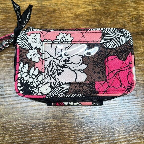 Vera Bradley Mocha Rouge Wristlet Clutch Pink Black Wallet ID Holder - Picture 1 of 7